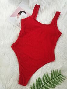 European And American Sexy One-Piece Swimsuit Ladies Red Textured Cloth Special Fabric Candy Color Seaside Backless Swimsuit Summer - Red - View 2
