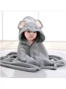 1pc Infant Super Soft And Absorbent Bath Towel With Grey Elephant Hood, Suitable For Newborns, Infant Blanket For 0-3 Months - Grey - View 1