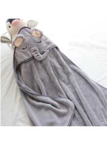 1pc Infant Super Soft And Absorbent Bath Towel With Grey Elephant Hood, Suitable For Newborns, Infant Blanket For 0-3 Months - Grey - View 2