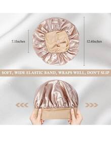2Pcs Silk Bonnet For Sleeping, Satin Hair Bonnets, Soft Elastic Band Silk Sleep Cap, Silk Hair Wrap For Curly Hair (Black Gold), Bonnet, Shower Cap, Hair Products And Accessories For Barber Salon Beauty Travel Essentials,Back To School,Travel Holiday Essentials,Hair Accessories For Women - Multicolor - View 5