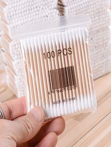 100pcs Dual-ended Disposable Swabs For Home Use, Makeup Removal, Cosmetics And Beauty - White - View 1