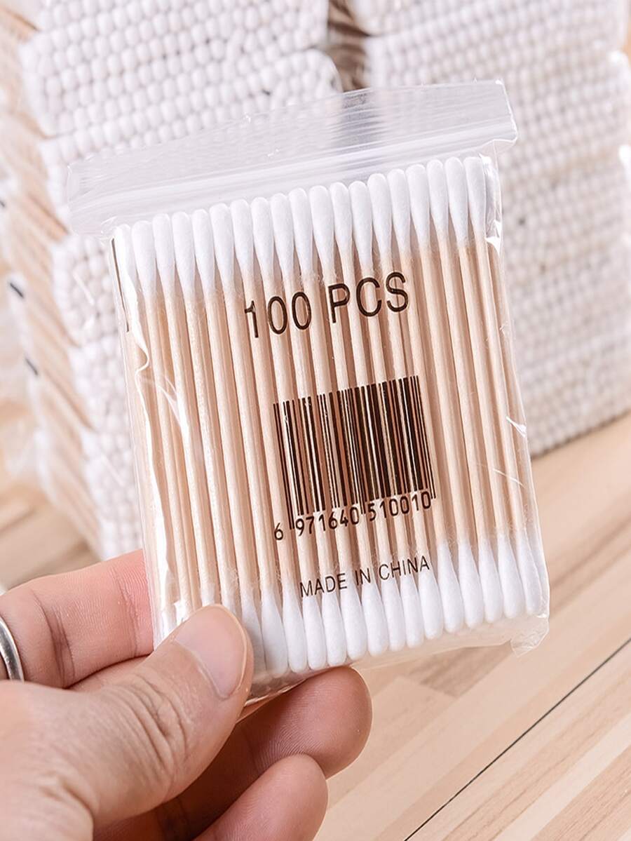 100pcs Dual-ended Disposable Swabs For Home Use, Makeup Removal, Cosmetics And Beauty - White - View 1
