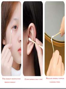 100pcs Dual-ended Disposable Swabs For Home Use, Makeup Removal, Cosmetics And Beauty - White - View 2