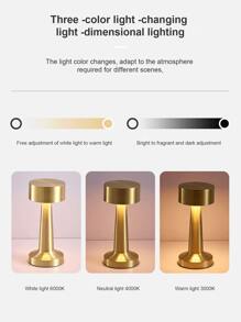 1入組可充電觸摸控制復古金屬檯燈，具有 3 色變化和可調亮度，適合室內和室外各種桌面使用 - 銀色 - 查看 4