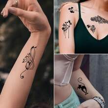 30Pcs Temporary Tattoo Sticker, Black Grimace Bat Multiple Design Combined Fake Tattoo Sticker - Black and White - View 3
