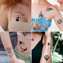 30Pcs Temporary Tattoo Sticker, Black Grimace Bat Multiple Design Combined Fake Tattoo Sticker - Black and White - View 2