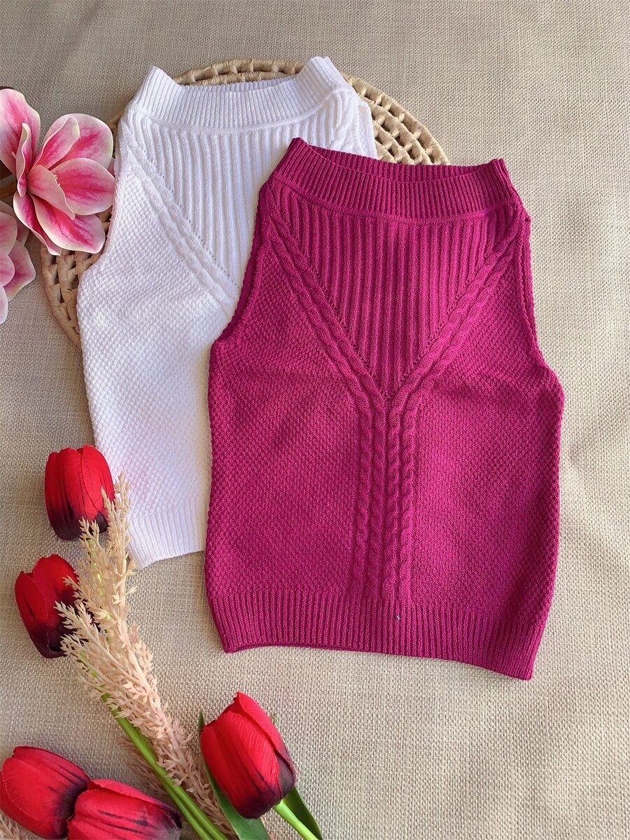 Women Knit Tops - Màu Hoa hồng đỏ - Xem 1