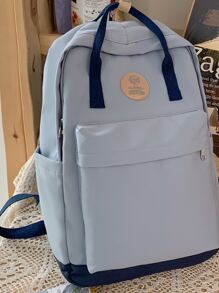 Large Capacity Simple & Fashionable Backpack With Multiple Pockets - Blue - View 2