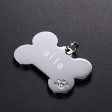 Customized Dog Tag With Rhinestone Decor Bone Shaped Pet Collar Accessories - 銀色 - 查看 2