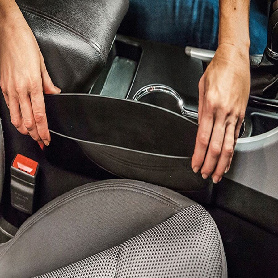 2 件裝汽車座椅間隙填充儲物盒收納盒,座椅側袋和防漏設計,黑色