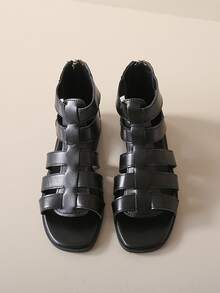 Women's Roman Sandals, Summer 2023 Version, Flat, Soft Non-slip Soles, Mother's Shoes, Low Heel, Retro Peep Toe Sandals, Large Size - Black - View 5