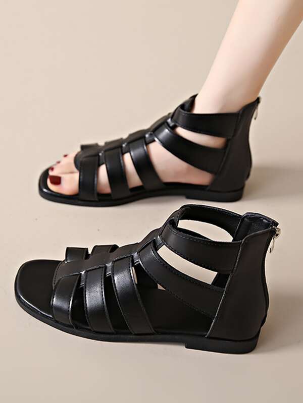 Women's Roman Sandals, Summer 2023 Version, Flat, Soft Non-slip Soles, Mother's Shoes, Low Heel, Retro Peep Toe Sandals, Large Size