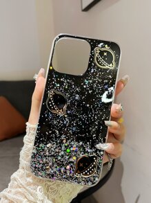 Planet Pattern Glitter Phone Case - Black - View 7