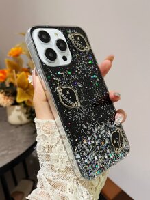 Planet Pattern Glitter Phone Case - Black - View 4