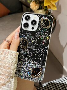 Planet Pattern Glitter Phone Case - Black - View 6