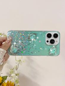 Funda de teléfono con patrón de planeta y brillo, versión internacional, no la versión nacional - Verde - Ver 5