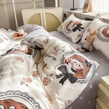 Rose Lovely Little Girl Couple Household Bedding Cover Women Household Bedding Sheet Bedding Set One Complete Set of Bedding Cover Pillow Cover Bedding Sheet Set of Four - Multicolor - View 3