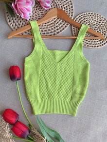 Women Knit Tops - 青檸色 - 查看 1