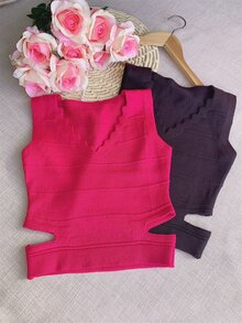 Women Knit Tops - 玫瑰紅 - 查看 1