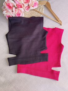 Women Knit Tops - 玫瑰紅 - 查看 2