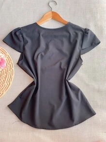 blusa manga curto ,moda feminina - Preto - Visão 2