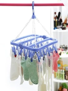 Folding Clothesline Clothes Rack 32 Clips For Clothes - Green - View 2