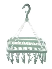 Folding Clothesline Clothes Rack 32 Clips For Clothes - Green - View 1