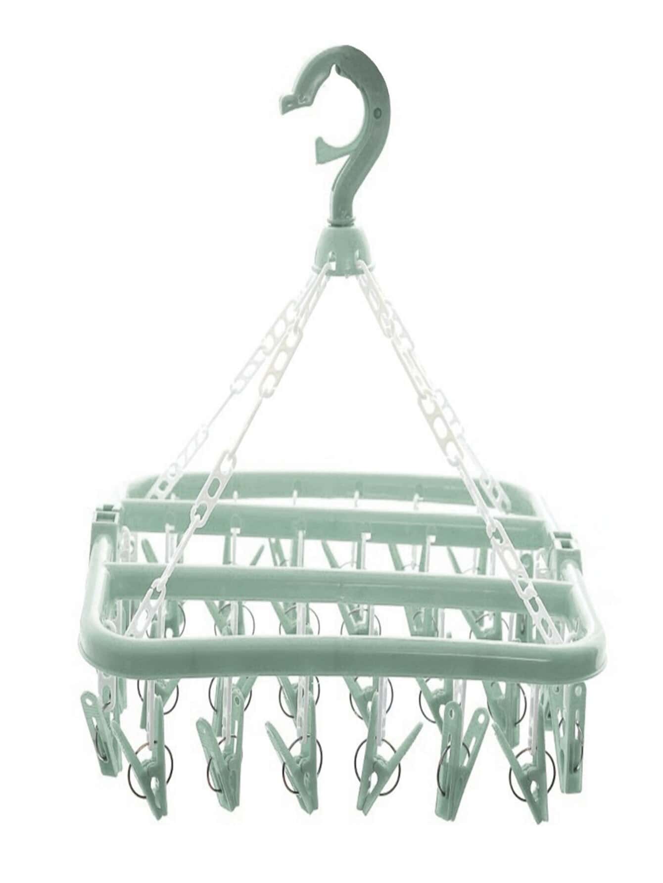 Folding Clothesline Clothes Rack 32 Clips For Clothes - Green - View 1
