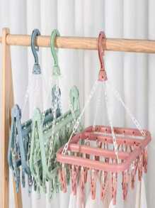 Folding Clothesline Clothes Rack 32 Clips For Clothes - Green - View 3