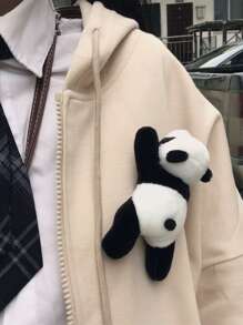 1pc Cute Plush Panda Doll Brooch For Bag Accessory - Black and White - View 9