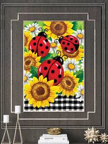 瓢蟲和花朵設計5D新款水鑽繪畫馬賽克鑽石貼藝術刺繡充分圓形馬賽克水鑽掛飾家庭客廳裝飾用品十字繡套裝 - 彩色 - 查看 2