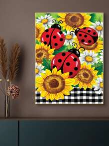 瓢蟲和花朵設計5D新款水鑽繪畫馬賽克鑽石貼藝術刺繡充分圓形馬賽克水鑽掛飾家庭客廳裝飾用品十字繡套裝 - 彩色 - 查看 1