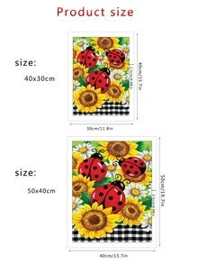 瓢蟲和花朵設計5D新款水鑽繪畫馬賽克鑽石貼藝術刺繡充分圓形馬賽克水鑽掛飾家庭客廳裝飾用品十字繡套裝 - 彩色 - 查看 3