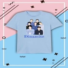Oversized T-Shirt With Korean Fashion Print - Blue - View 1