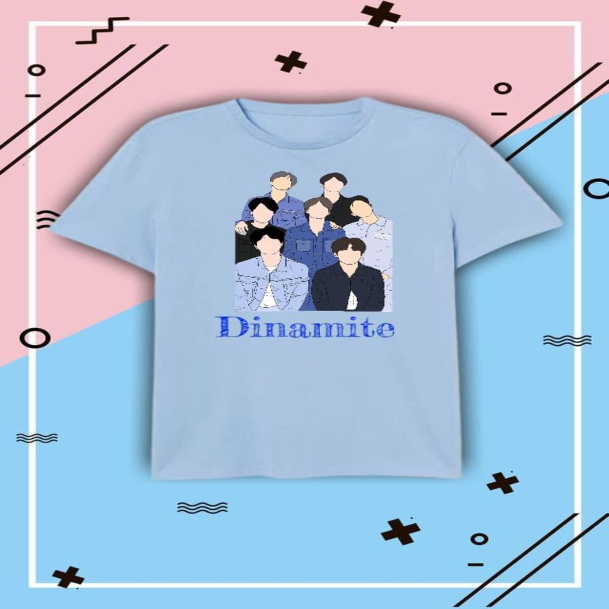 Oversized T-Shirt With Korean Fashion Print - Blue - View 1