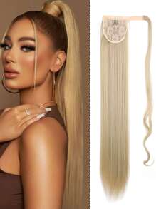 假发女马尾辫钩环式高马尾自然直发马尾辫 - 金色 - 查看 1