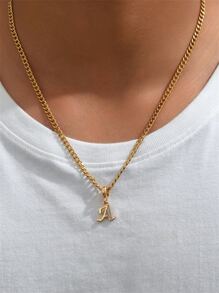 1件 时尚个性化高贵风格26字母立方氧化锆不锈钢项链 - 金色 - 查看 1