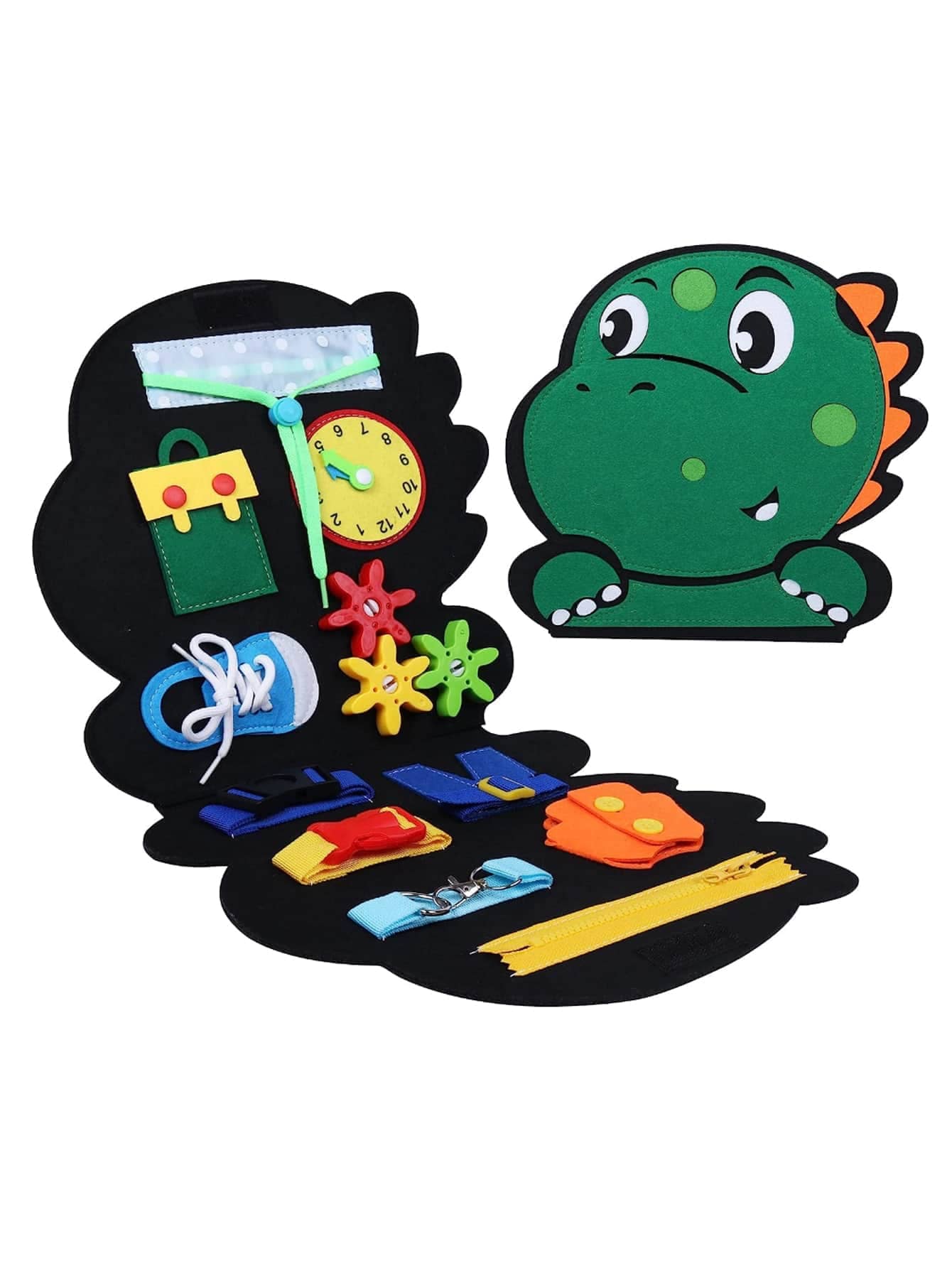 1pc Felt Diy Busy Board Toy For Baby With Dinosaur Pattern, Teaching Dressing Skills