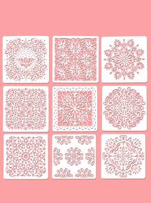 9入組曼陀羅鏤空繪畫模板 - 白色 - 查看 1