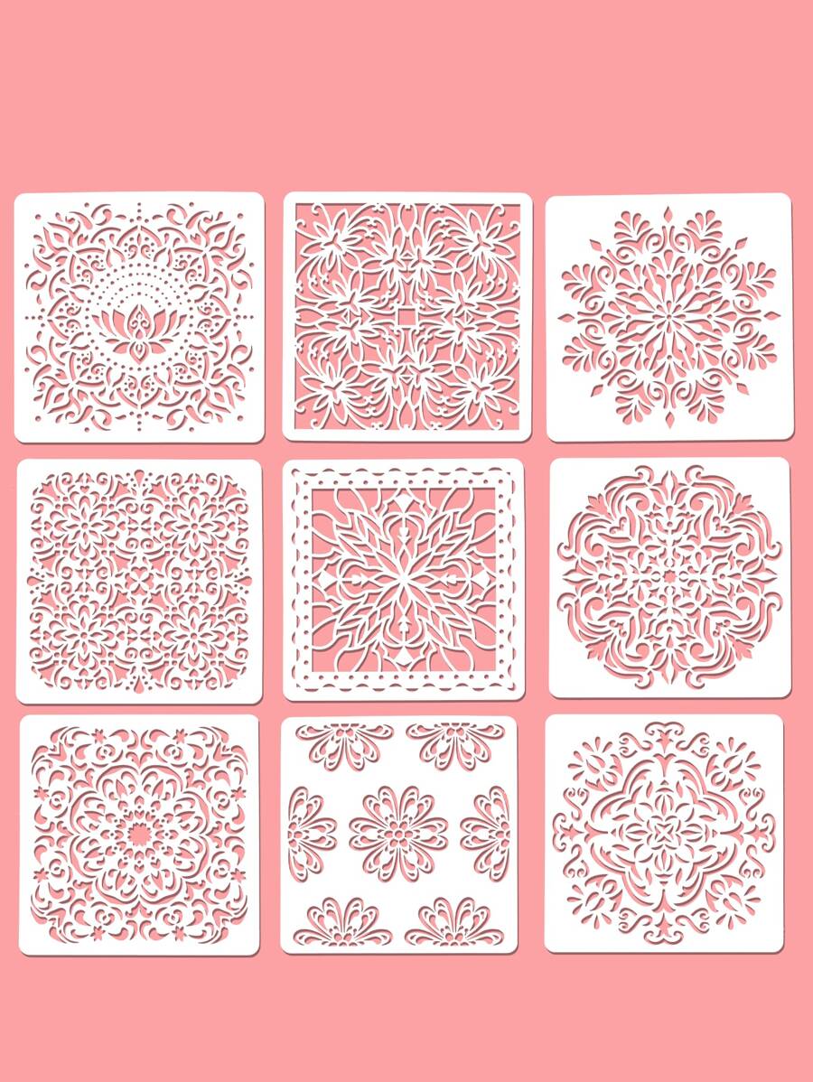 9入組曼陀羅鏤空繪畫模板 - 白色 - 查看 1