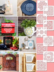 9入組曼陀羅鏤空繪畫模板 - 白色 - 查看 2