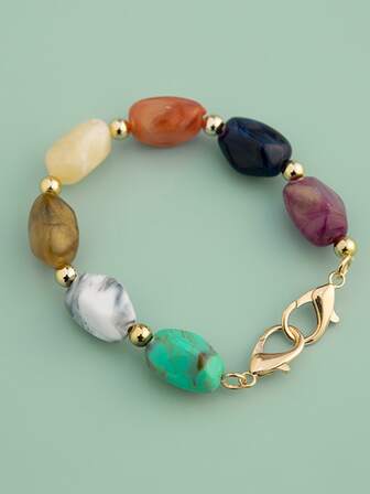 30CM彩色石頭串珠短手柄手提包和腕帶鏈條多功能手機殼鏈條