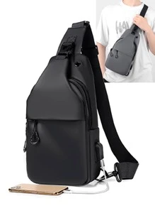 Men Crossbody Shoulder Chest Bag Sling Backpack With USB Port Sling Bag Sport Bag For High School University Student For Travel College School College Bag Fathers Day Gifts Summer Dad Freshman For Books Back To School Multi-Functional Dorm Halloween Gifts For Men Fall Christmas Scream Men Bag Belt Bag Travel Bag Sling Bag For Men Winter Christmas Gifts Fanny Pack Bum Bag Outdoor Thanksgiving Holiday Storage Bag Messenger Bag Shoulder Bag Rider Bag - Black - View 1
