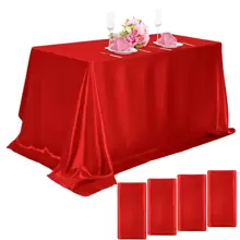 1 Máy Tính Satin Giả Lụa Khăn Trải Bàn Hình Chữ Nhật Sáng Bóng Bàn Chạy Cho Tiệc Cưới Sự Kiện Giáng Sinh, Đỏ - Đỏ - Xem 1