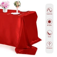 1 Máy Tính Satin Giả Lụa Khăn Trải Bàn Hình Chữ Nhật Sáng Bóng Bàn Chạy Cho Tiệc Cưới Sự Kiện Giáng Sinh, Đỏ - Đỏ - Xem 6