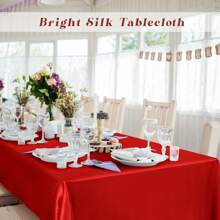 1 Máy Tính Satin Giả Lụa Khăn Trải Bàn Hình Chữ Nhật Sáng Bóng Bàn Chạy Cho Tiệc Cưới Sự Kiện Giáng Sinh, Đỏ - Đỏ - Xem 5