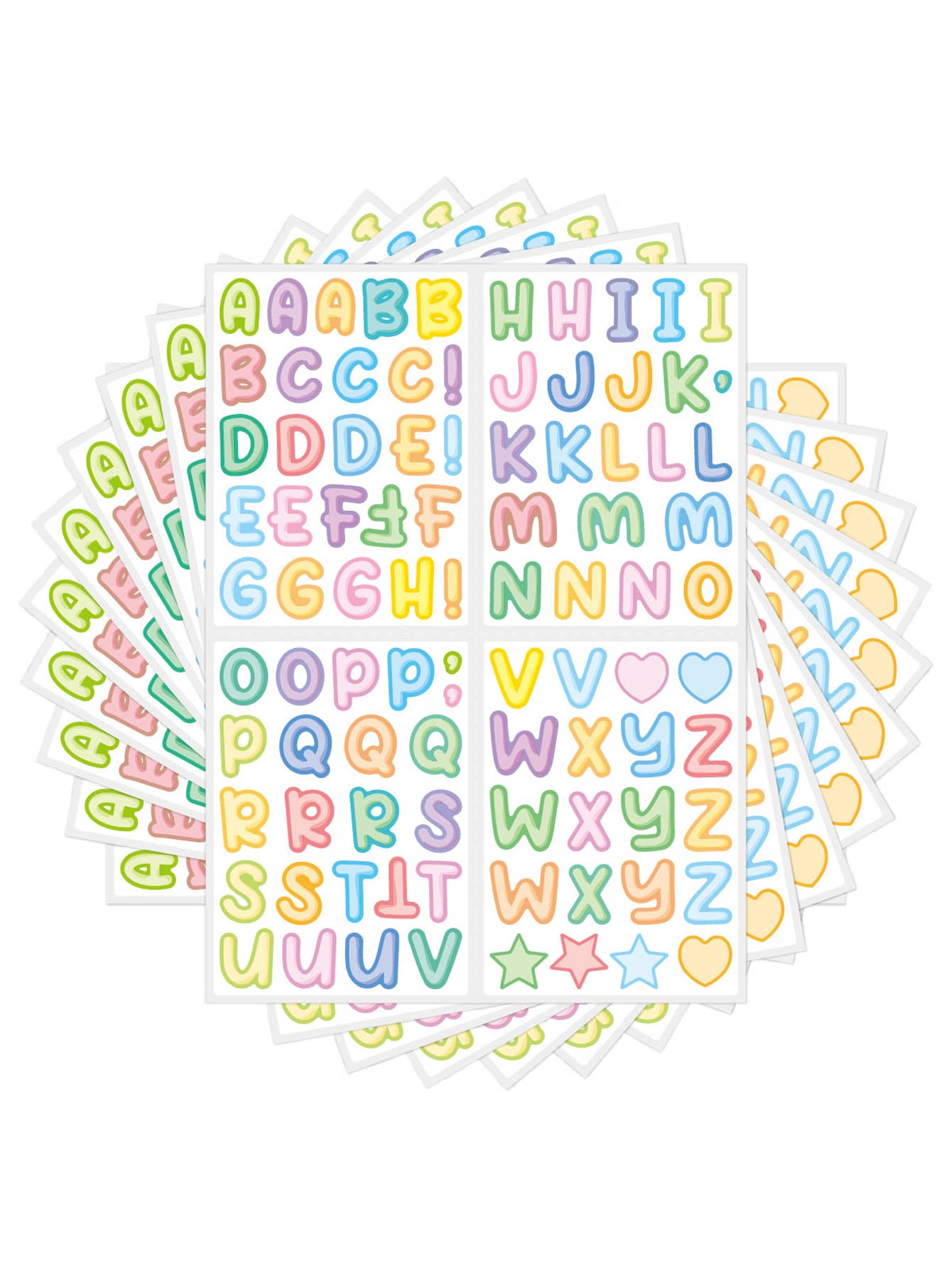 180/360 件彩色卡通英文字母贴纸，学校用品，返校