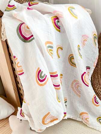 1 件彩虹印花柔软透气襁褓毯婴儿毯爱心情人节