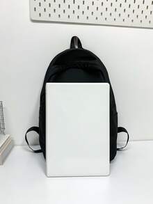 時尚和簡單休閒素色多功能後背包適用於日常使用 - 黑色 - 查看 4