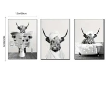 3入組/套無框黑色和白色奶牛海報墻面裝飾 - 彩色 - 查看 4